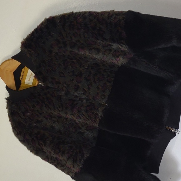Aritzia Bomber Jacket Golden TNA Mahoney Faux Fur Leopard Print Size Large - Picture 4 of 13